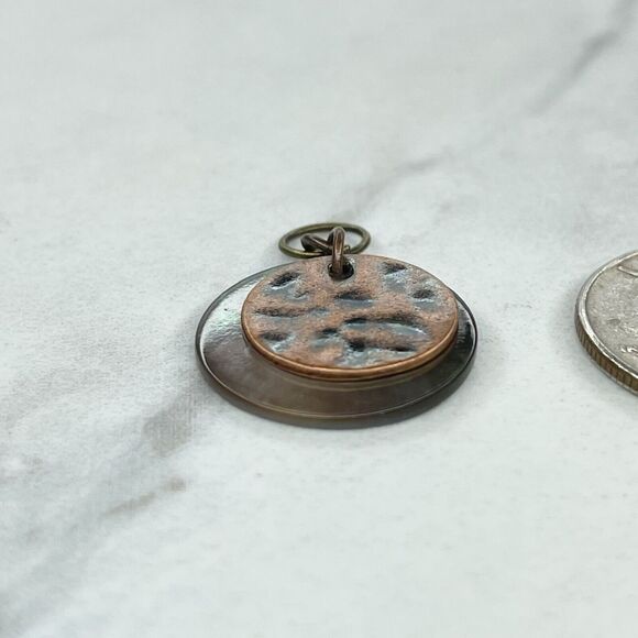 Hammered Metal Abalone Shell Upcycled Pendant Charm - Picture 3 of 5